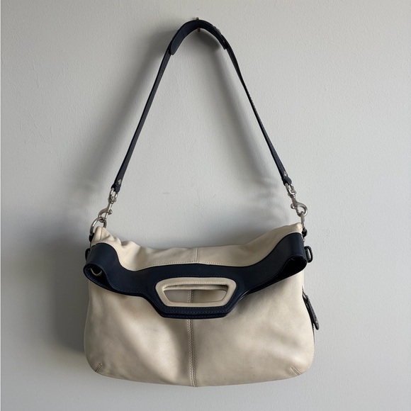 Coach Handbags - Rare Find Coach 🖤 1970’s Bonnie Cashin Foldover Leather Bag - Cream & Navy/Black